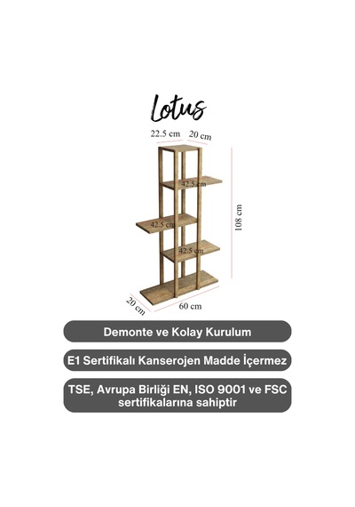 Fida Ahşap Raf Ünitesi 5 Katlı Mutfak Banyo Salon Organizer 40x108 Cm