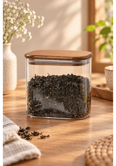 Atbyhome Akasya Ahşap Vakum Kapaklı Dikdörtgen Cam Kavanoz 650 Ml - Çay Kahve Ve Baharat Saklama Kabı Diğer