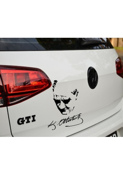 Atatürk Silueti Ve Imzası Oto Sticker Etiket Bagaj Kapağı