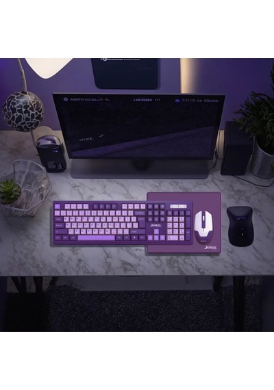 Mor & Pembe Klavye + Mouse + Mousepad Seti - Masaüstü Klavye Mouse Seti 2.4 Ghz Diğer