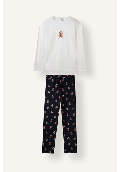 Defacto Regular Fit Baskılı Uzun Kollu 2li Pijama Takımı I3176ax26auer98 Ekru-er98