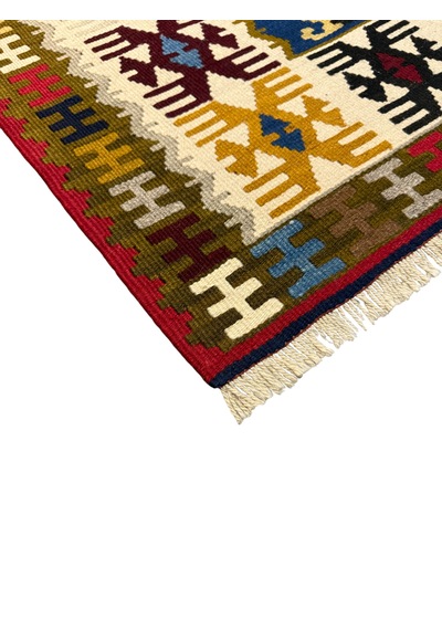 El Dokuma Sıfır Yahyalı Kilimi 110x200 Kök Boya Mavi Kahve %100 Yün Kilim Renkli