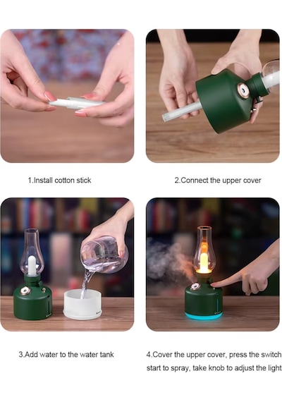 Katjmer Kt-h01 Retro Lambası 280ml Büyük Kapasiteli Ultrasonik Sessiz Serin Buhar Difüzörü Siyah