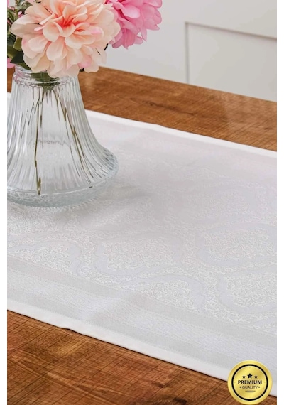 Roma Jakar Polyester Kumaş Krem Runner 45x150 Cm 1414 Krem
