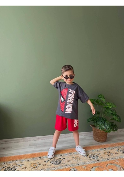 Cg Kids Örümcek Adam Erkek Çocuk Tshirt&şort Erkek Çocuk Alt Üst Takım Kırmızı