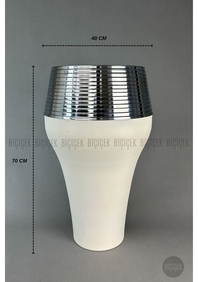 Biçiçek Cleopatra Saksı 70cm Krem Gümüş