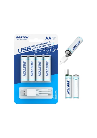 4'lü Şarj Edilebilir Aa Lityum Pil 1.5v 500mah 2200mwh, Usb-c Şarjlı, 1000+ Döngü, Sabit Voltaj Çıkışlı, Mikrofon, Oyuncak Ve Küçük Cihazlar İçin, 2ac-06