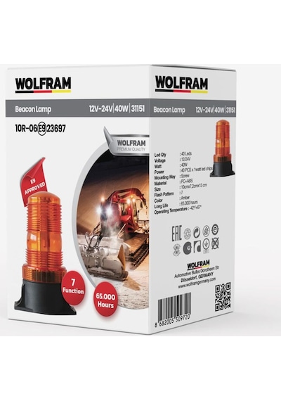 Led Tepe Döner İkaz Lambası 7 Fonksiyon 12v/24v E-belgeli 40w - Wolfram 31151