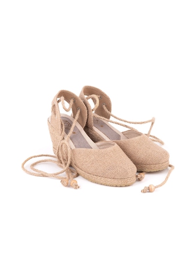 Star Tombis Gerçek Elişi Topuğu Açık Bilekten Bağlamalı Dolgu Topuk Keten Hasır Espadril Handmade Hasır