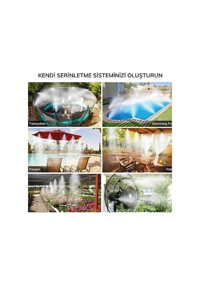 10 Metre Kendin Yap Açık Alan Serinletme Sistemi - Nozzle Başlıklı Bahçe Ve Teras Nemlendirme Seti Çok Renkli