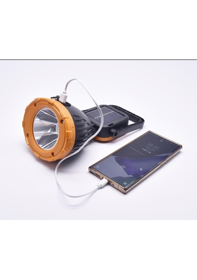 Usb Şarjlı Solar El Feneri Kamp Feneri Taşınabilir Fener 8411 Sarı