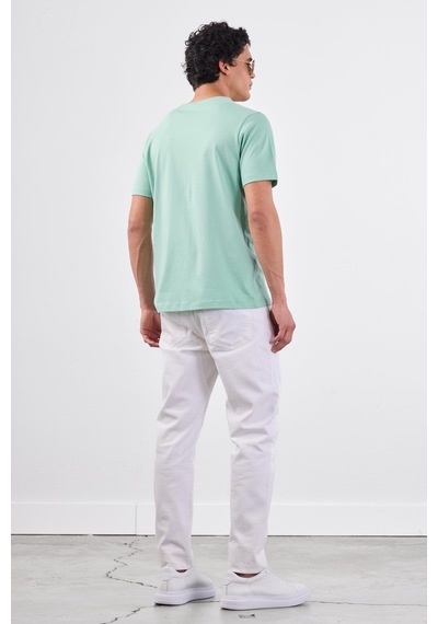 Dufy Mint Yeşili Bisiklet Yaka Pamuklu Düz Renk Slim Fit Erkek T-shirt Mint Yeşili