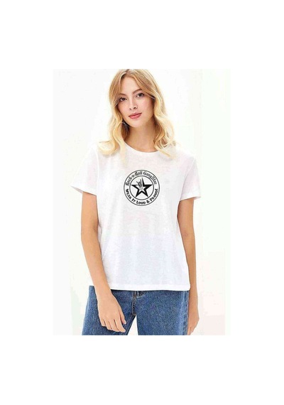 Rock'N Roll Baskılı Beyaz Kadın Tshirt (534652183)