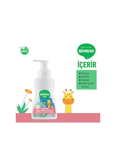 Siveno %100 Doğal Bebek Köpük Şampuanı Yenidoğan Saç ve Vücut İçin Nemlendirici Bitkisel Vegan 250 ml