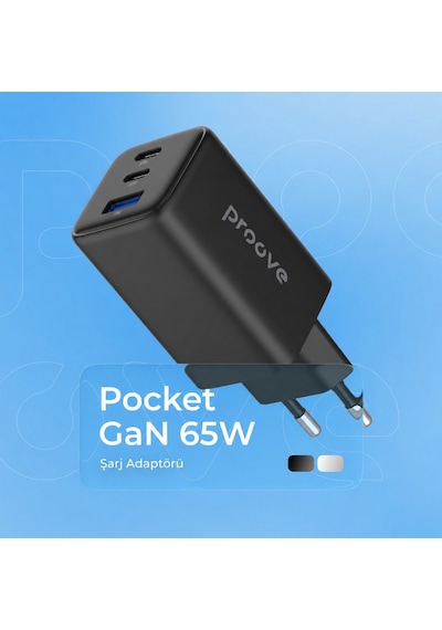 Proove Pocket Gan 65w Hızlı Şarj Cihazı 3 Portlu 2x Type-c + Usb Apple Uyumlu MacBook Laptop Ve Telefon Uyumlu