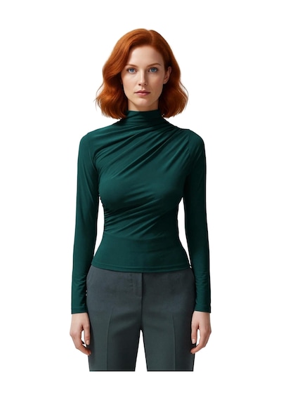 Ersefa Moda Kare Yaka Örme Slim Düz Desen Casual Günlük Crop Kısa Kol Bl Zümrüt Yeşili