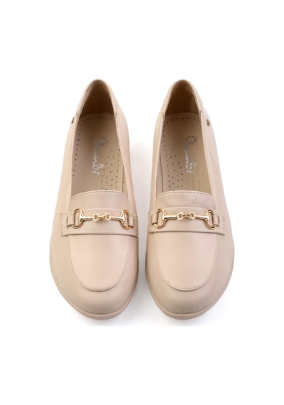 Bambi Bej Hakiki Deri Kadın Loafer Ayakkabı K01087238403 Bej