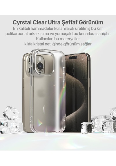 İphone İle Uyumlu Cyrstal Clear Şeffaf Silikon Kılıf Arkası Sert Polikarbonat Kenarları Yumuşak Tpu Silikon Premium Ultra Şeffaf Kılıf Kapak Matte Clear, 15 Pro Max