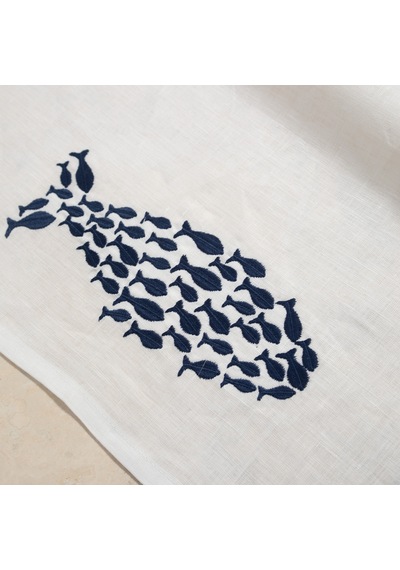 Mudo Home Fısh Nakışlı Keten Runner 45x130 696123