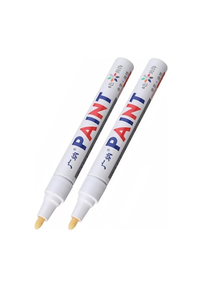 Oto Lastik Yazı Kalemi 2'li Set Beyaz - Beyaz Lastik Boya Kalemi Yazı Renklendirme Kalemi