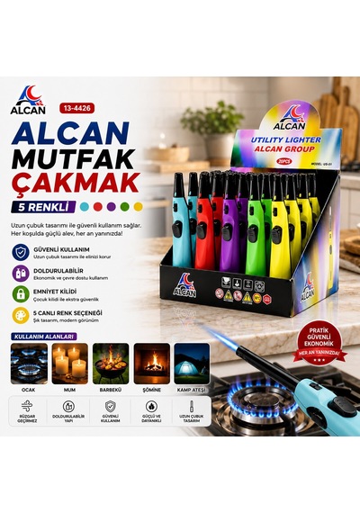Alcan Us-51 Mutfak Ocak Çakmağı - Uzun Gövdeli Doldurulabilir- 20'li Paket Diğer