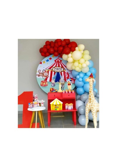 Pastel Kırmızı Gri Ve Makaron Mavi Ve Sarı Balon Zinciri 100 Adet A