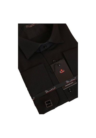 Dicotto Siyah Düz Damatlık Ata Yaka Kol Düğmeli Slim Fit Smokin Gömlek - 010 001
