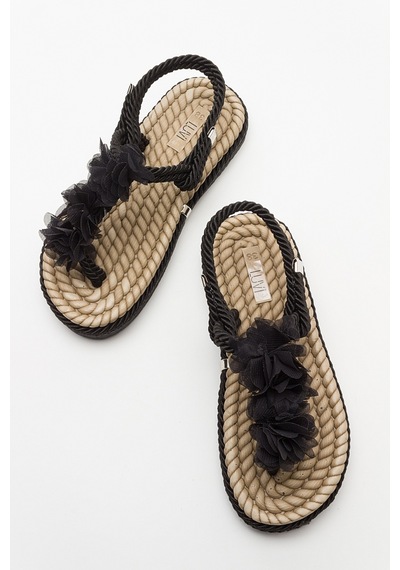Luvishoes Santra Siyah Parmak Arası Kadın Sandalet Siyah