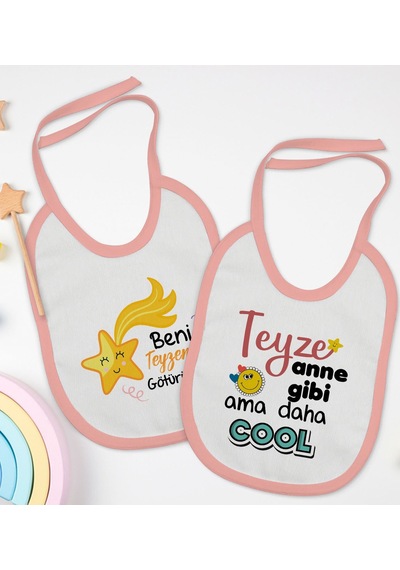BK Kids Teyze Tasarımlı 2’li Pembe Mama Önlüğü-1 Pembe