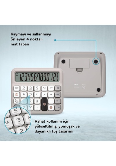 X-250 12 Haneli Hesap Makinesi Pastel Gri Diğer