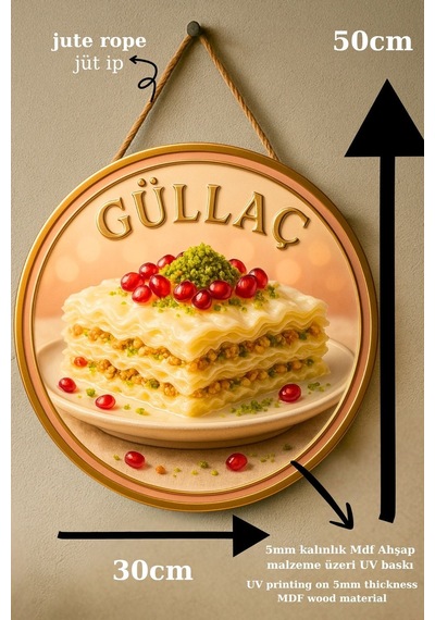 Güllaç Temalı İpli Ahşap Kapı Duvar Süsü, Pastane, Tatlı Dükkanı, Cafe Tablo Dekoru