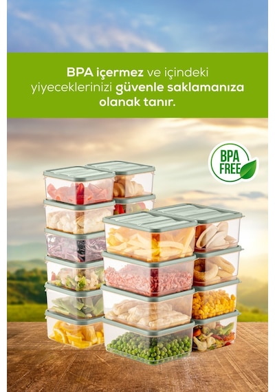 Vienev Mikrodalga Ve Difrize Uygun Buzdolabı Düzenleyici Organizer Saklama Kabı Seti Mint 20 Parça