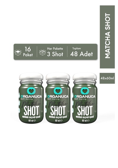 Avantajlı 16 Paket 3'lü Matchalı Meyveli İçecek Matcha Shot 60 Ml 48 Adet