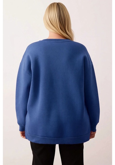 Benerly Kadın Bisiklet Yaka Düşük Kol Oversize Kalıp Sweatshirt Fonksiyon Indigo
