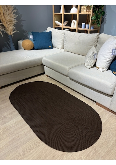 Mavaux Galileo Oval Jüt Yuvarlak Hasır Görünümlü Klasik Halı Kilim Kahve