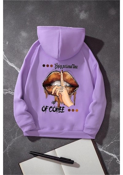Uyguntarz Enjoy Personel Time Baskılı Oversize Sweatshirt Lila