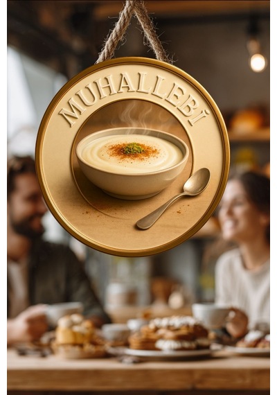 Muhallebi Temalı İpli Ahşap Kapı Duvar Süsü, Pastane, Tatlı Dükkanı, Cafe Tablo Dekoru