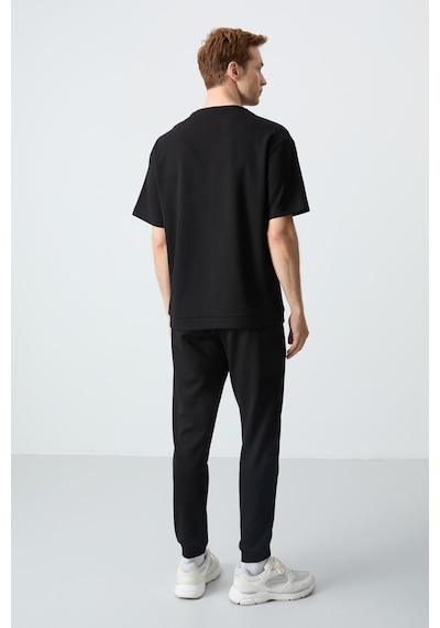 Tommy Life Siyah Pamuklu Kalın Yumuşak Dokulu Oversize Fit Basic Erkek Eşofman Takım - 85261 Siyah