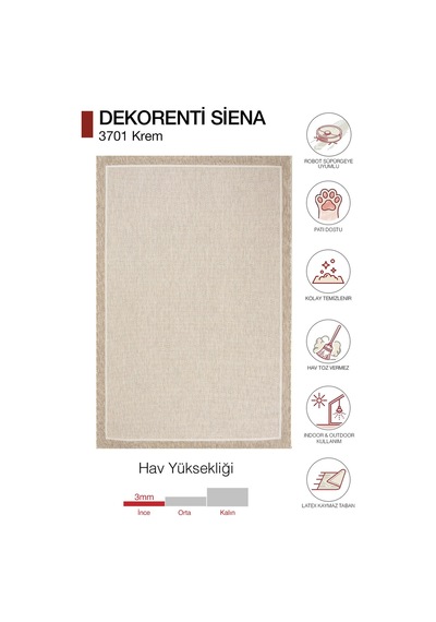 Dekorenti Siena 3701 Krem Sisal Halı Çerçeveli Mutfak Halısı