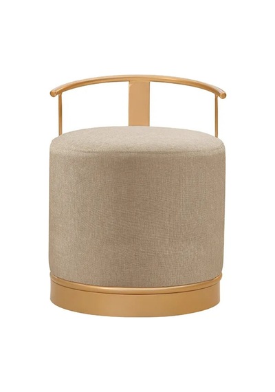 Pufi Puf Gold Metal Çerçeveli Keten Çok Amaçlı Dekoratif Oturak, Makyaj Oturağı,montajsız Puf Bench Cappuccino