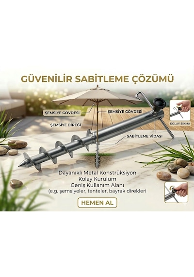 Metal Unıversal Şemsiye Sabitleyici Sılver Metal Gri