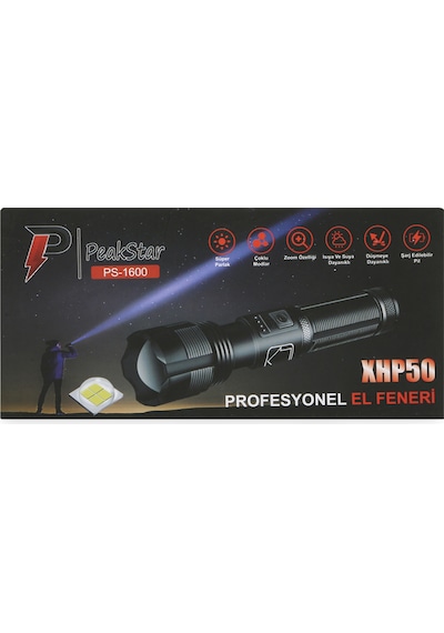 Peakstar Ps-1600 Süper Parlak Led Zoomlu 5 Mod Su Geçirmez Profesyonel Kamp Bekçi Avcı Feneri Çok Renkli