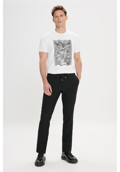 AC&Co / Altınyıldız Classics Erkek Sıyah Slim Fit Dar Kesim Beli Bağlamalı Yan Cep Gofre Desenli Pantolon Siyah