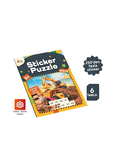 Playever Sticker Puzzle - İnşaat, Çıkartmalı Yapboz Etkinlik Kitabı