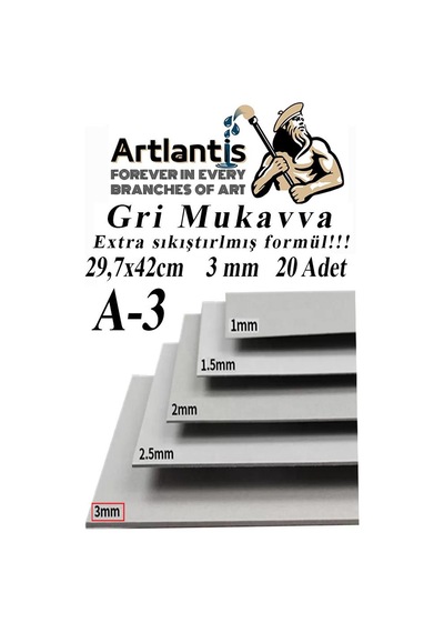 A3 Mukavva Gri 3 Mm 20 Adet 1 Paket 29.7x42 Cm A-3 Mukavva 3 Mm Kalınlığında A-3 Mukavva 1 Adet