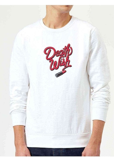 Riverdale Death Wish Baskılı Beyaz Erkek Örme Sweatshirt