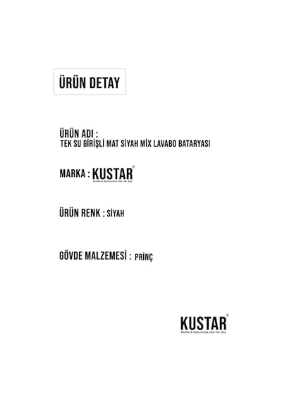 Kustar Tek Su Girişli Mat Siyah Mix Lavabo Bataryası Aç Kapa Musluk