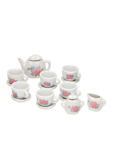 Çiçek Desenli Oyuncak Çay Partisi Seti - 16 Parça, Porselen Çay Seti 01