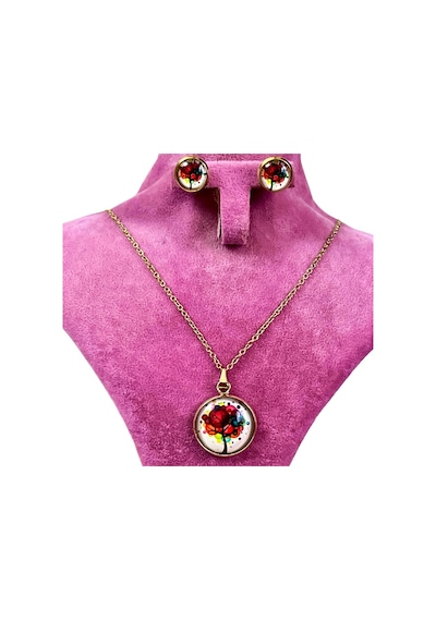 316l Çelik Çiçek Figürlü Kolye Küpe Hediyelik Set