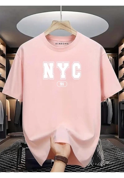 Nyc Baskılı Oversize Tişört Pembe